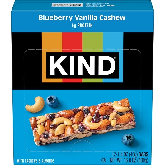 KIND HEALTHY SNACKS Blueberry Vanilla Cashew Bar, 6 x 12 x 1.4 oz Case - Snack Bars & Granola Bars
