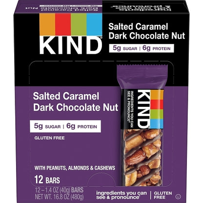 Kind Snacks Salted Caramel & Dark Chocolate Nut Bar, 6 x 12 x 1.4 oz Case - Candy & Confections