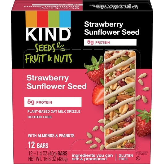 Kind Strawberry Sunflower Seed Fruit & Nuts Snack Bar, 6 x 12 x 1.4 oz Case - Nuts & Seeds