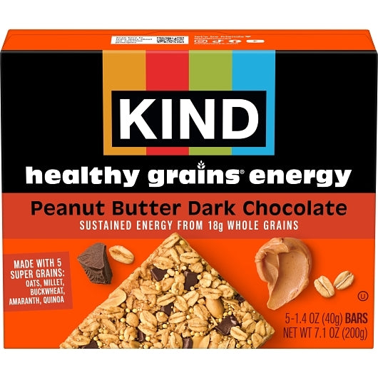 Kind Health Grains Energy Peanut Butter Dark Chocolate, 8 x 5 x 1.4 oz Case - Rice & Grains