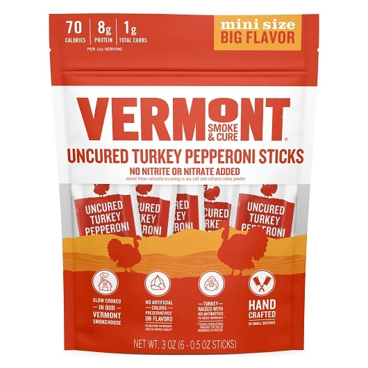 Vermont Smoke And Cure Mini Turkey Pepperoni, 8 x 3 oz Case - Meat Snacks