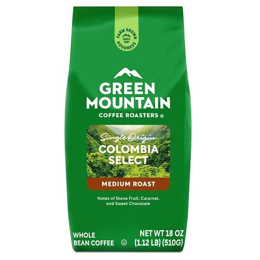 Green Mountain Coffee Roasters Colombia Select Whole Bean, 6 x 18 oz Case - Coffee & Tea