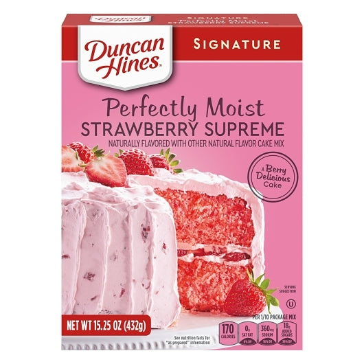 Duncan Hines Strawberry Supreme Cake Mix, 12 x 15.25 oz Case - Bakery & Desserts