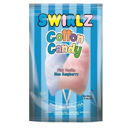 Swirlz Pink Vanilla/Blue Raspberry Cotton Candy, 12 x 3.1 oz Case - Candy & Confections