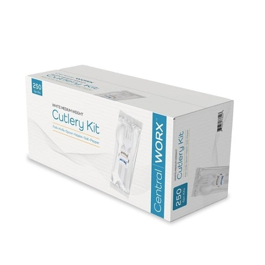 Central Worx White Medium Weight Cutlery Kit, 1 x 250 ct Case - Disposable Cutlery