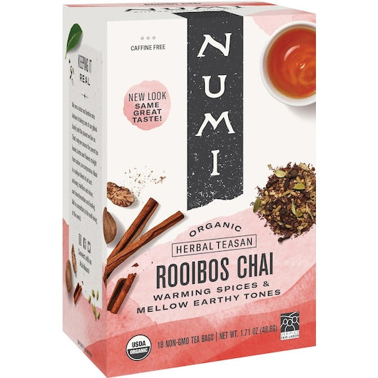 Numi Organic Tea Rooibos Chai Herbal Tea, 6 x 18 each Case - Coffee & Tea