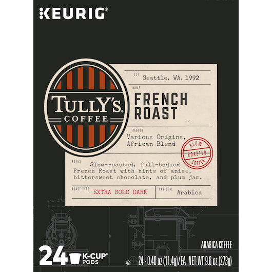 Tully's Coffee K-cup Pod French Roast, 4 x 24 ct Case - Coffee & Tea