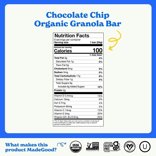 MadeGood Chocolate Chip Granola Snack Bar, 6 x 6 ct Case - DOT product image 7