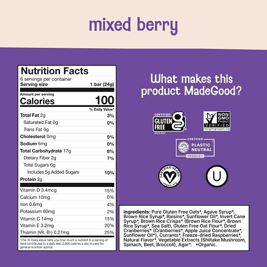 MadeGood Mixed Berry Granola Snack Bar, 6 x 6 ct Case - DOT product image 5