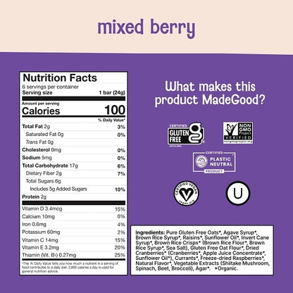MadeGood Mixed Berry Granola Snack Bar, 6 x 6 ct Case - DOT product image 5