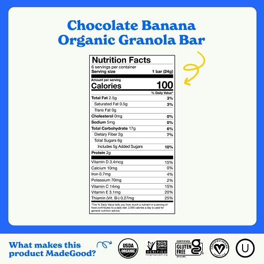 MadeGood Chocolate Banana Granola Snack Bar, 6 x 6 ct Case - DOT product image 4