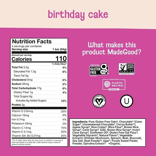 MadeGood Birthday Cake Granola Bar, 6 x 5 ct Case - DOT product image 5