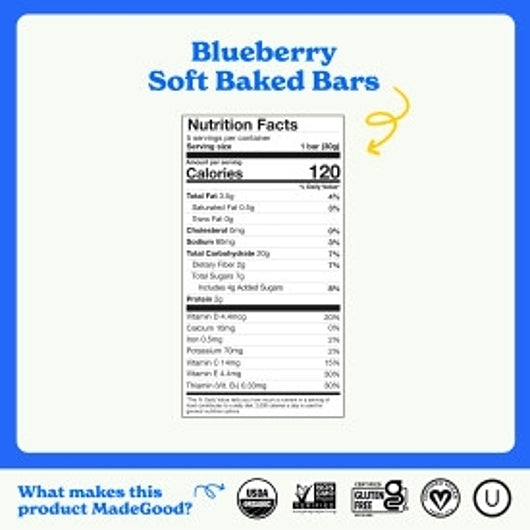 MadeGood Blueberry Bar, 6 x 10 x 1.06 oz Case - Snack Bars & Granola Bars