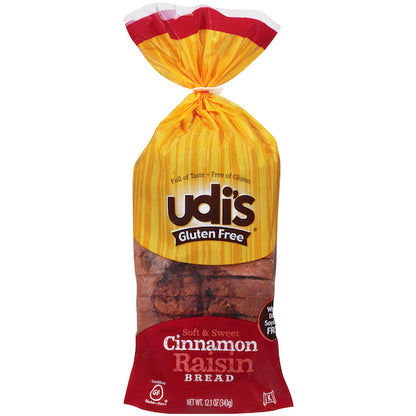 Udi's Cinnamon Raisin Bread, 8 x 12.1 oz Case - Breads, Rolls & Buns