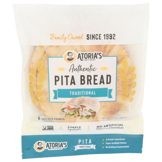 Atoria's Family Atoria's 7" Traditional Pita - Thin & Pocketed, 8 x 12 oz Case - Breads, Rolls & Buns