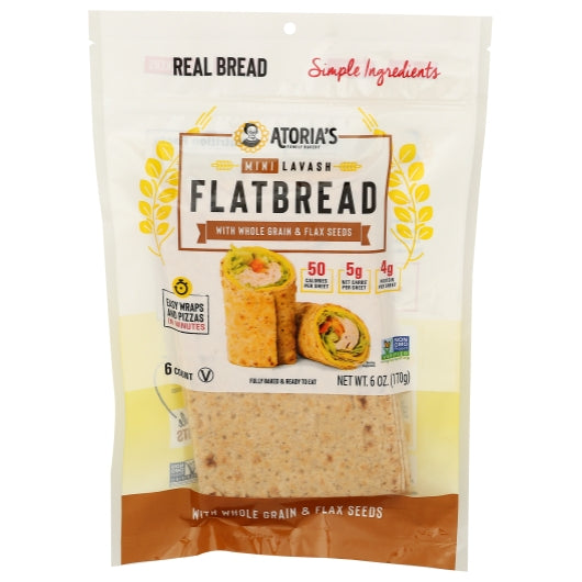 Atorias Family Mini Whole Grain & Flax Lavash, 8 x 6 oz Case - Breads, Rolls & Buns