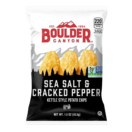 Boulder Canyon Kettle Chips Sea Salt Cracked Pepper, 55 x 1.5 oz Case - Snacks
