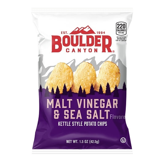 Boulder Canyon Malt Vinegar & Sea Salt Kettle Chips, 55 x 1.5 oz Case - Snacks