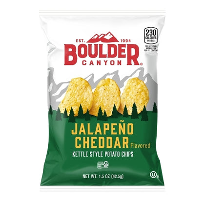 Boulder Canyon Jalapeno Cheddar Kettle Cooked Potato Chips, 55 x 1.5 oz Case - Snacks