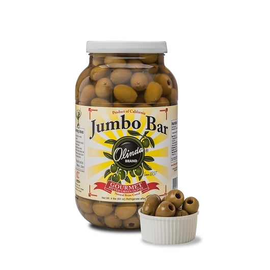 Olinda Jumbo California Queen Pitted 110/120 Olives Jar, 4 x 1 GA Case - Condiments & Sauces