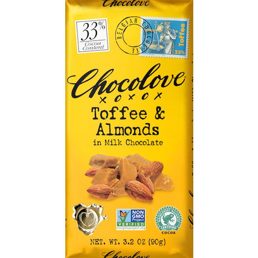 Chocolove Toffee & Almonds In Milk Chocolate, 12 x 12 x 3.2 oz Case - DOT product image 3
