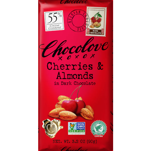 Chocolove Cherries & Almonds Dark Chocolate Bar, 12 x 12 x 3.2 oz Case - DOT product image 2