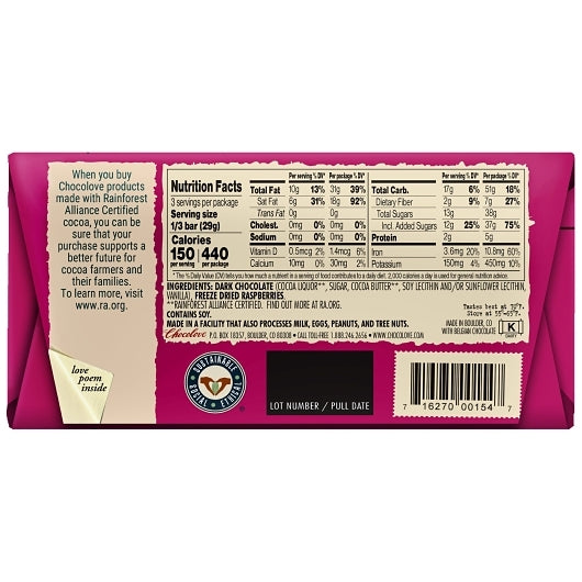 Chocolove Raspberries In Dark Chocolate, 12 x 12 x 3.1 oz Case - DOT product image 7