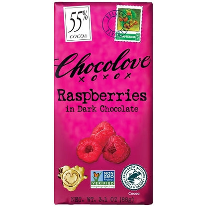 Chocolove Raspberries In Dark Chocolate, 12 x 12 x 3.1 oz Case - DOT product image 8