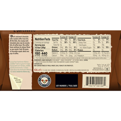 Chocolove Coffee Crunch Dark Chocolate Bar, 12 x 12 x 3.2 oz Case - DOT product image 4