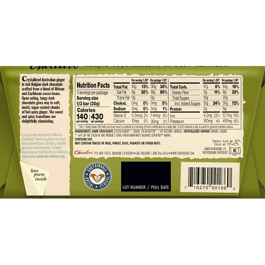 Chocolove Ginger Dark Chocolate Bar, 12 x 12 x 3.2 oz Case - DOT product image 4