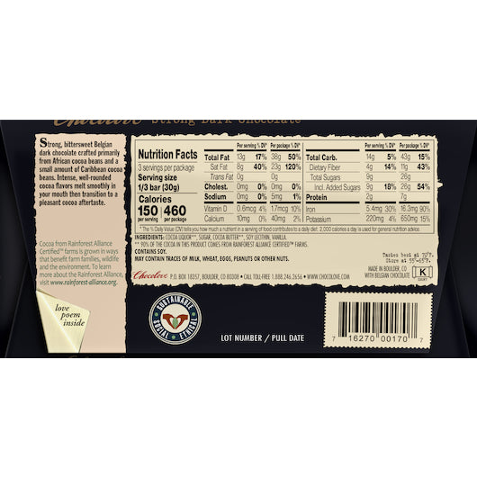 Chocolove Strong Dark Chocolate, 12 x 12 x 3.2 oz Case - DOT product image 4