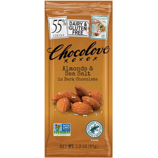 Chocolove Almonds & Sea Salt Dark Chocolate Bar, 12 x 12 x 1.3 oz Case - DOT product image 5