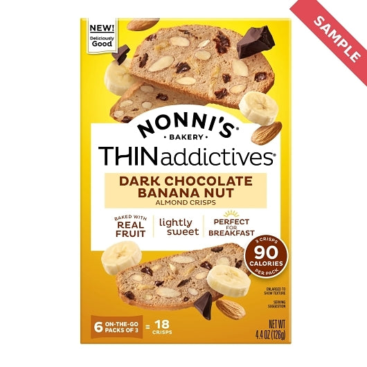 THINaddictives Dark Chocolate Banana Almond Thins, 6 x 4.4 oz Case - Candy & Confections