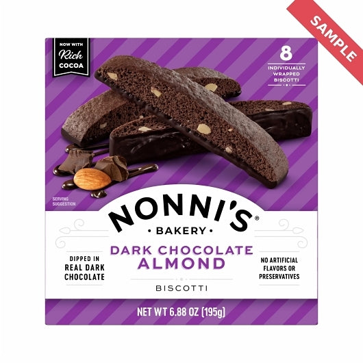 Nonni's Bakery Dark Chocolate Almond Biscotti Cookies, 6 x 6.88 oz Case - Candy & Confections