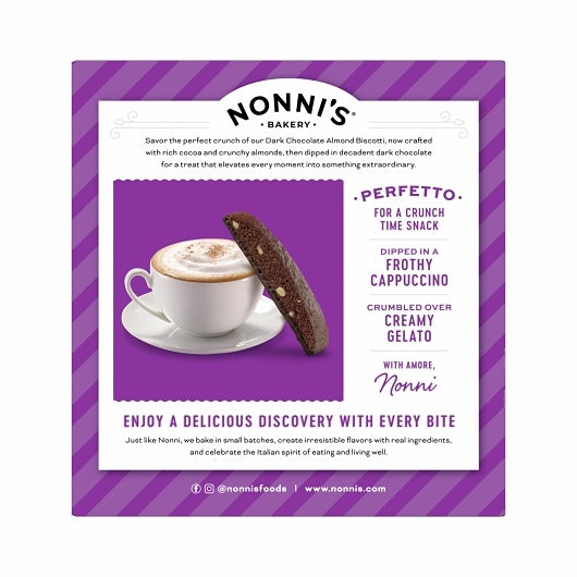 Nonni's Bakery DARK CHOCOLATE ALMOND BISCOTTI COOKIES, 6 x 6.88 oz Case - DOT product image 8