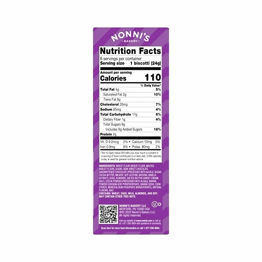 Nonni's Bakery DARK CHOCOLATE ALMOND BISCOTTI COOKIES, 6 x 6.88 oz Case - DOT product image 6