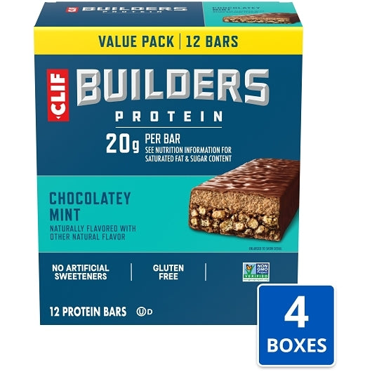Clif Builders Chocolate Mint Protein Bar, 4 x 12 x 2.4 oz Case - Candy & Confections