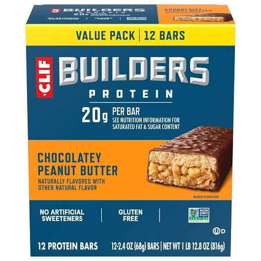 Clif Builders Chocolate Peanut Butter Protein Bar, 4 x 12 x 2.4 oz Case - Candy & Confections - image 2