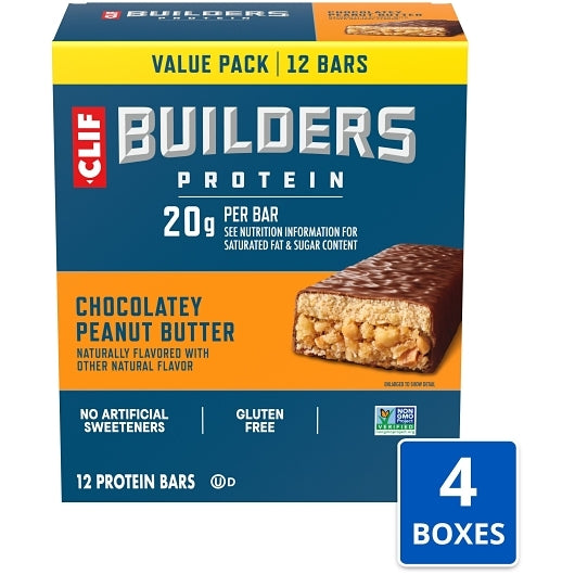 Clif Builders Chocolate Peanut Butter Protein Bar, 4 x 12 x 2.4 oz Case - Candy & Confections
