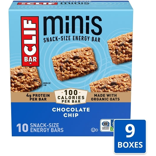 Clif Bar Minis Chocolate Chip Energy Bars, 9 x 10 x 0.99 oz Case - Snack Bars & Granola Bars