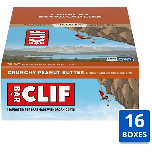Clif Bar Crunchy Peanut Butter Energy Bar, 16 x 12 x 2.4 oz Case - Snack Bars & Granola Bars