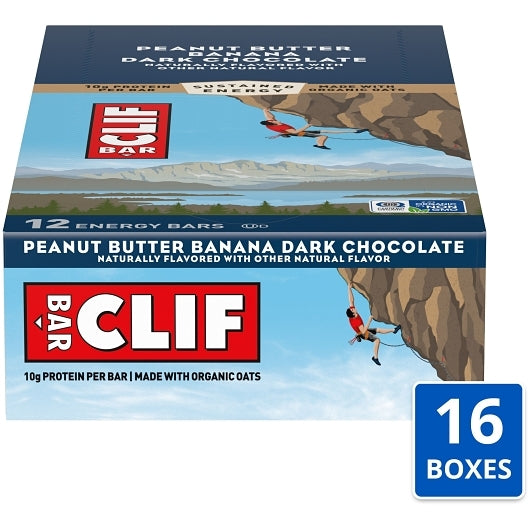 Clif Bar Peanut Butter Banana Dark Chocolate, 16 x 12 x 2.4 oz Case - Snack Bars & Granola Bars