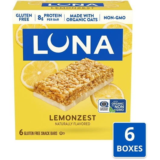 Luna Lemon Zest Stacked Bar, 6 x 6 x 1.69 oz Case - Snack Bars & Granola Bars
