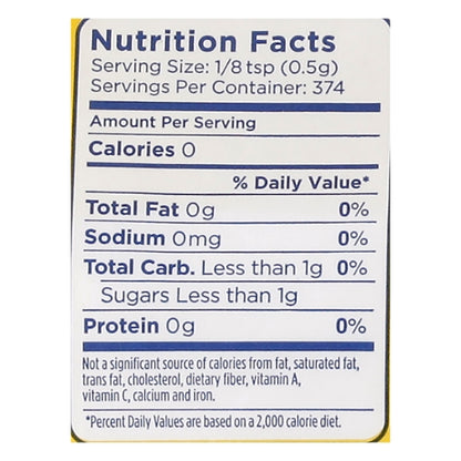 Splenda Sucralose No Calorie Sweetener Pouch, 12 x 6.6 oz Case - Nutrition facts label
