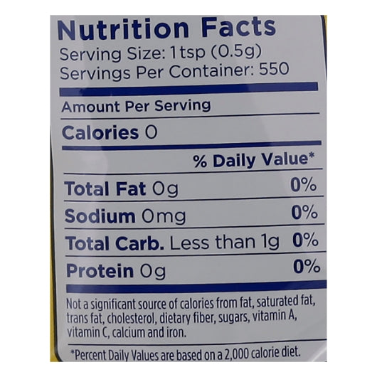 Splenda NO CALORIE SWEETENER GRANULATED, 8 x 9.7 oz Case - Nutrition facts label