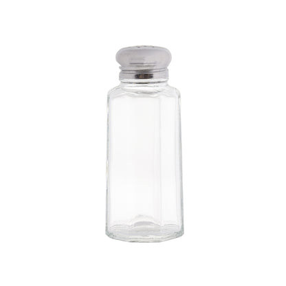 Tablecraft 2 Ounce Paneled Salt and Pepper stainless Steel Top Glass Shaker, 1 x 24 each Case - Glassware & Drinkware