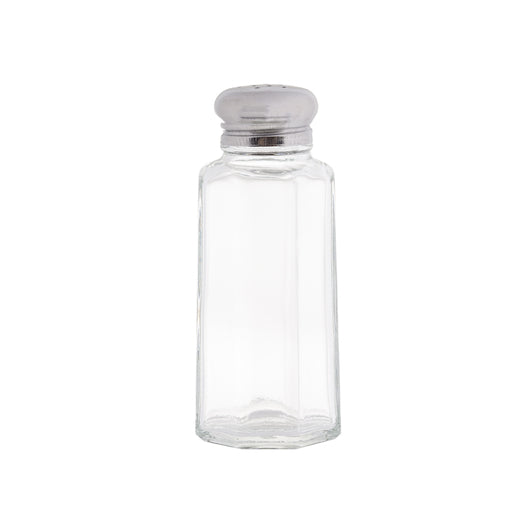 Tablecraft 2 Ounce Paneled Salt and Pepper stainless Steel Top Glass Shaker, 1 x 24 each Case - Glassware & Drinkware