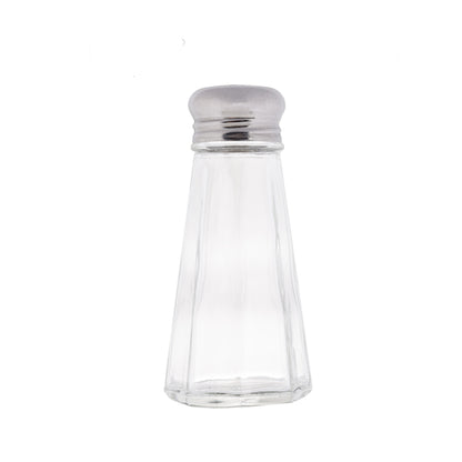Tablecraft 3 Ounce Square Salt and Pepper Stainless Steel Top Glass Shaker, 1 x 24 each Case - Glassware & Drinkware