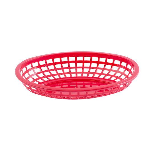 Tablecraft Classic Oval Basket, HDPE, Red 9.375x6x1.875, 1 x 36 each Case - GS1 product shown out of package