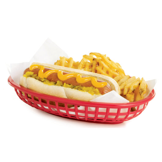 Tablecraft Classic Oval Basket, HDPE, Red 9.375x6x1.875, 1 x 36 each Case - GS1 prepared product image